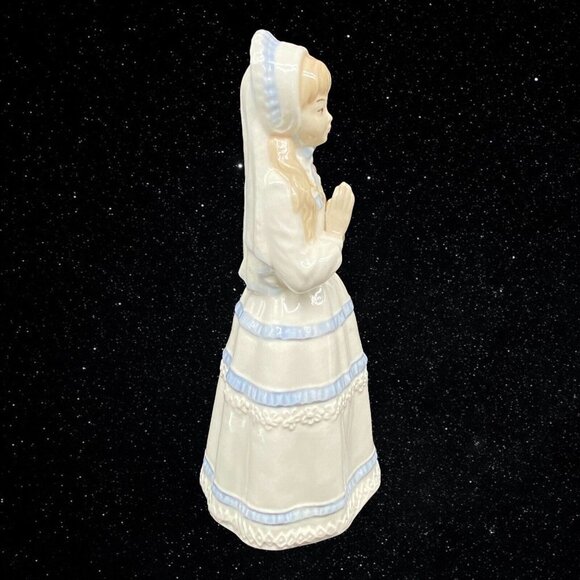 Sango Ceramic Figurine Praying Girl White Dress Blue Trim Veil Spain 10”T 5”W - Picture 2 of 5